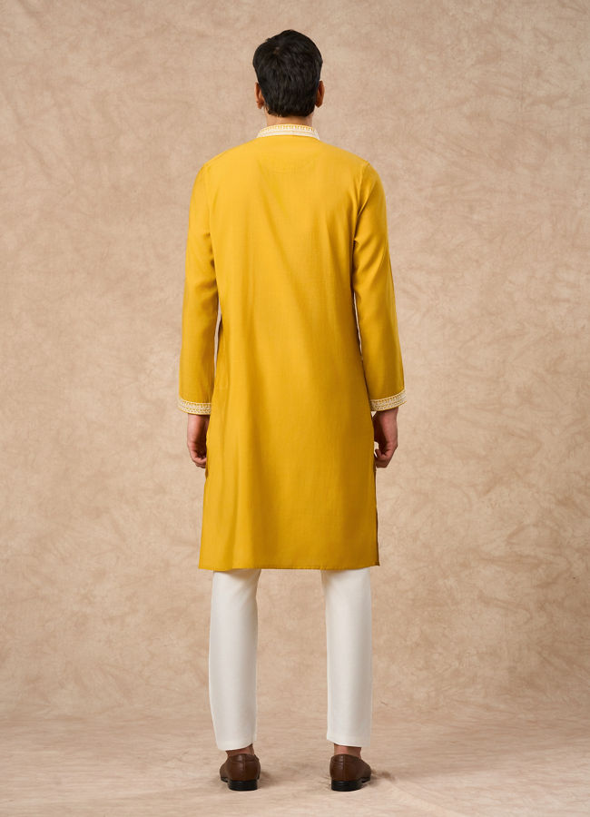Manyavar Men Mustard Blended Viscose Kurta Churidar
