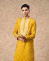 Manyavar Men Mustard Blended Viscose Kurta Churidar