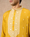 Manyavar Men Mustard Blended Viscose Kurta Churidar