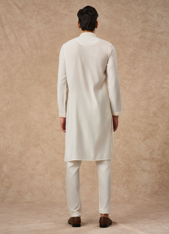 Manyavar Men Cream Blended Viscose Kurta Churidar