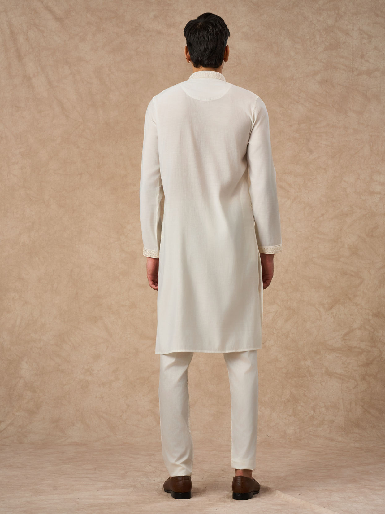 Manyavar Men Cream Blended Viscose Kurta Churidar
