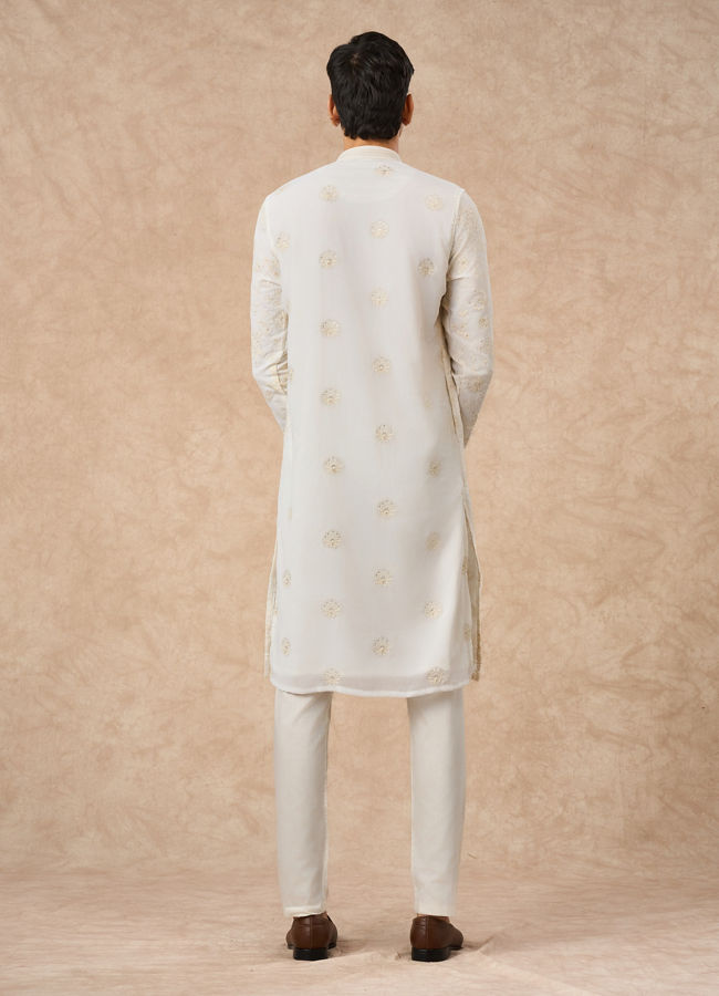 Manyavar Men Cream Georgette Kurta Churidar
