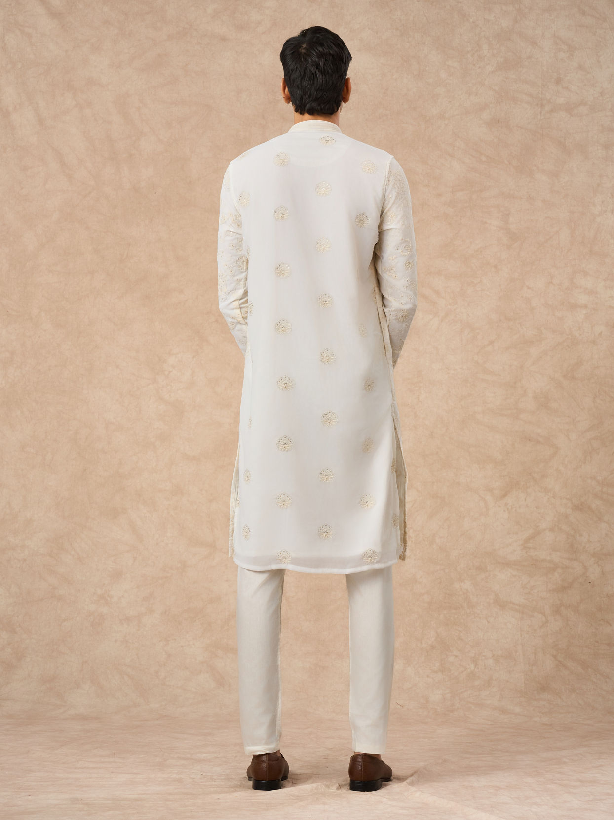 Manyavar Men Cream Georgette Kurta Churidar