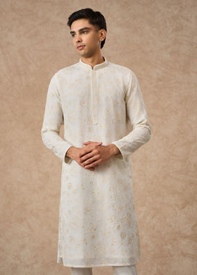 Manyavar Men Cream Georgette Kurta Churidar
