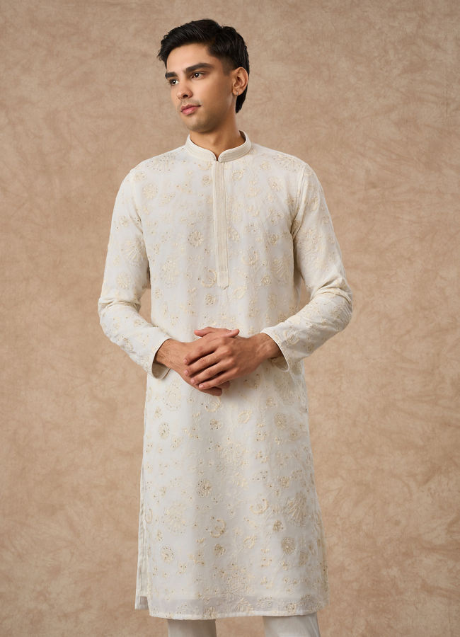Manyavar Men Cream Georgette Kurta Churidar