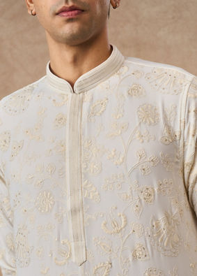 Manyavar Men Cream Georgette Kurta Churidar
