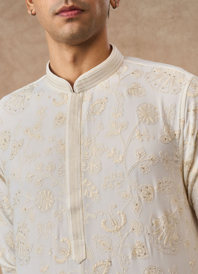 Manyavar Men Cream Georgette Kurta Churidar