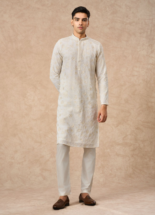 Manyavar Men Cream Georgette Kurta Churidar