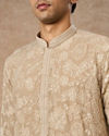 Manyavar Men Beige Georgette Kurta Churidar with Embroidery