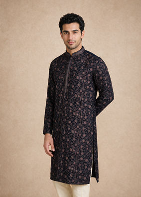 Manyavar Men Blue Georgette Kurta Pant Set