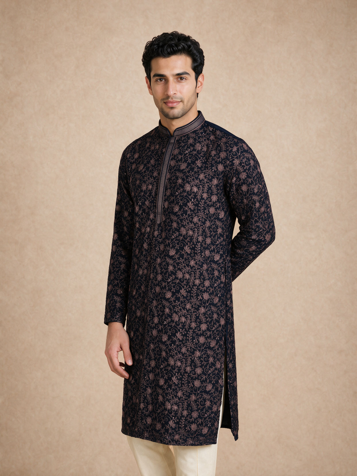 Manyavar Men Blue Georgette Kurta Pant Set