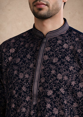 Manyavar Men Blue Georgette Kurta Pant Set