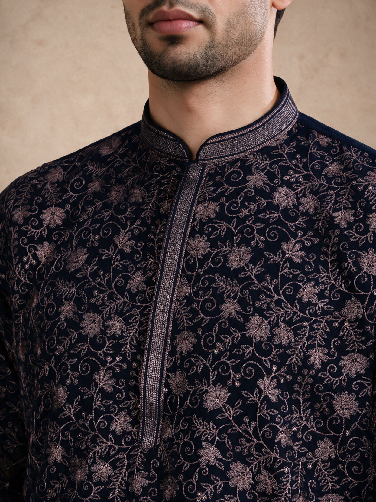 Manyavar Men Blue Georgette Kurta Pant Set