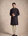 Manyavar Men Blue Georgette Kurta Pant Set