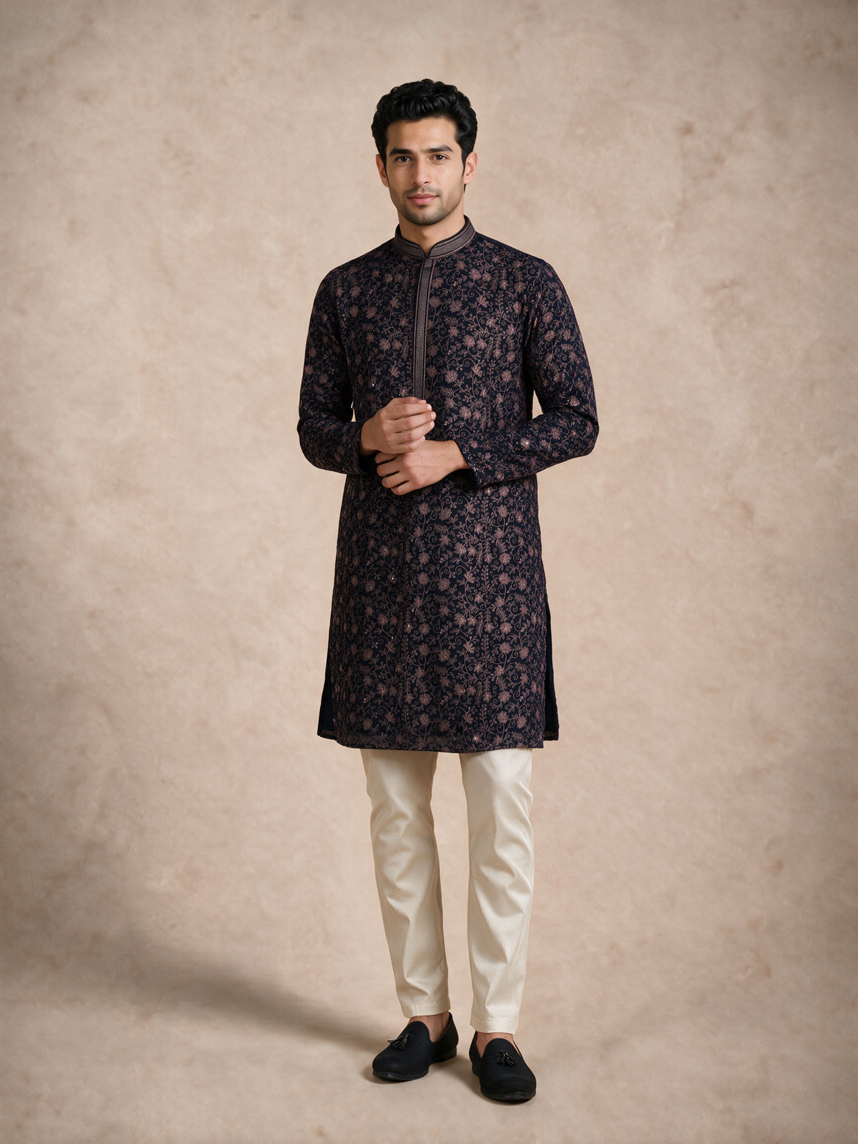 Manyavar Men Blue Georgette Kurta Pant Set