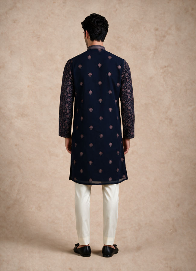 Manyavar Men Blue Georgette Kurta Pant Set