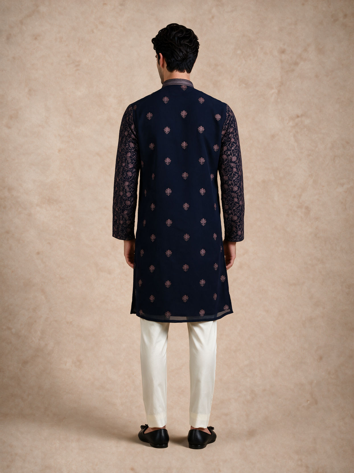 Manyavar Men Blue Georgette Kurta Pant Set