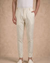 Manyavar Men Beige Silk Kurta Pant with Thread Embroidery