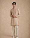 Manyavar Men Beige Silk Kurta Pant with Thread Embroidery