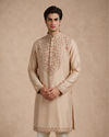 Manyavar Men Beige Silk Kurta Pant with Thread Embroidery