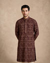 Manyavar Men Wine Georgette Kurta Churidar with Thread Embroidery