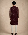 Manyavar Men Wine Georgette Kurta Churidar with Thread Embroidery