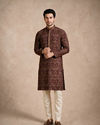 Manyavar Men Wine Georgette Kurta Churidar with Thread Embroidery