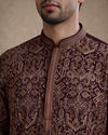 Manyavar Men Wine Georgette Kurta Churidar with Thread Embroidery