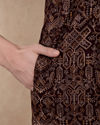 Manyavar Men Wine Georgette Kurta Churidar with Thread Embroidery