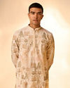 Manyavar Men Cream Georgette Kurta Pant Set