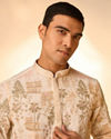 Manyavar Men Cream Georgette Kurta Pant Set