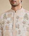 Manyavar Men Cream Georgette Kurta Pant Set