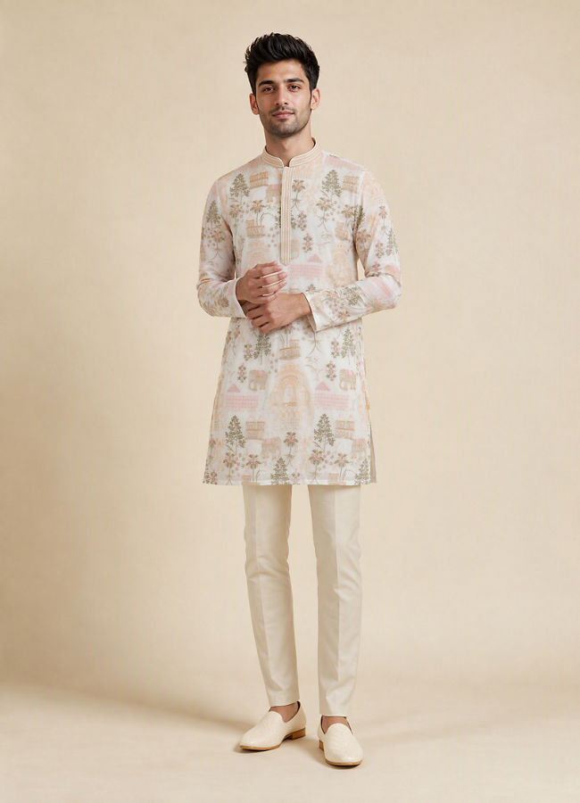 Manyavar Men Cream Georgette Kurta Pant Set