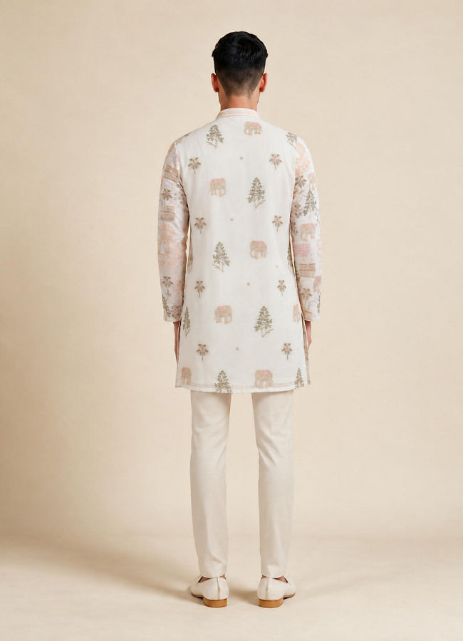 Manyavar Men Cream Georgette Kurta Pant Set