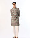 Manyavar Men Light Mid Green Georgette Kurta Pant with Print