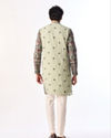 Manyavar Men Light Mid Green Georgette Kurta Pant with Print