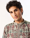 Manyavar Men Light Mid Green Georgette Kurta Pant with Print