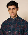 Manyavar Men Green Georgette Printed Kurta Pant Set