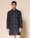 Manyavar Men Green Georgette Printed Kurta Pant Set