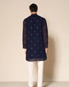 Manyavar Men Blue Georgette Floral Printed Kurta Pant Set