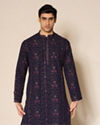 Manyavar Men Blue Georgette Floral Printed Kurta Pant Set
