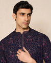 Manyavar Men Blue Georgette Floral Printed Kurta Pant Set
