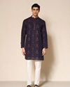 Manyavar Men Blue Georgette Floral Printed Kurta Pant Set