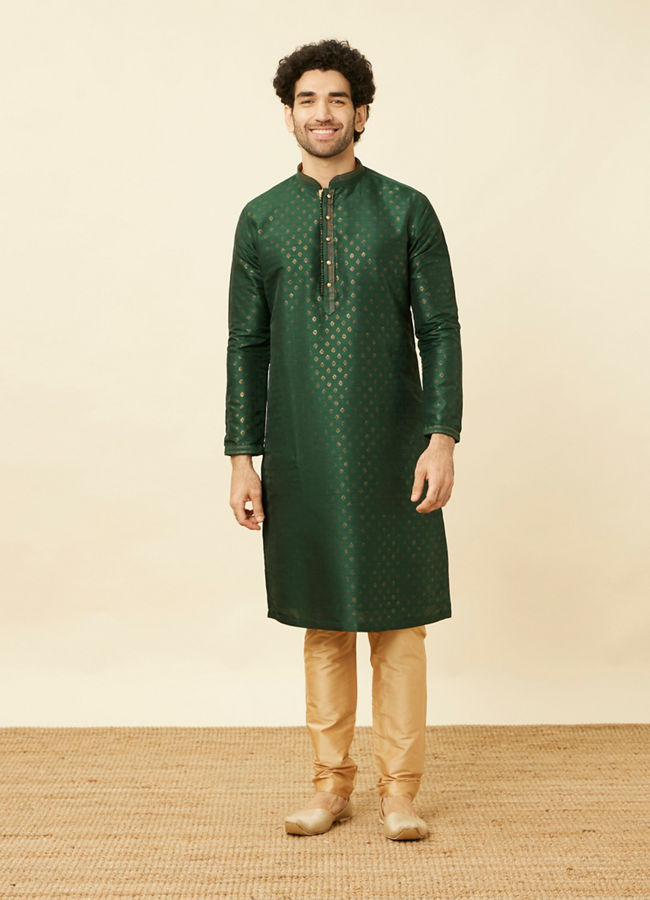 alt message - Manyavar Men Forest Green Buti Printed Kurta Set image number 2