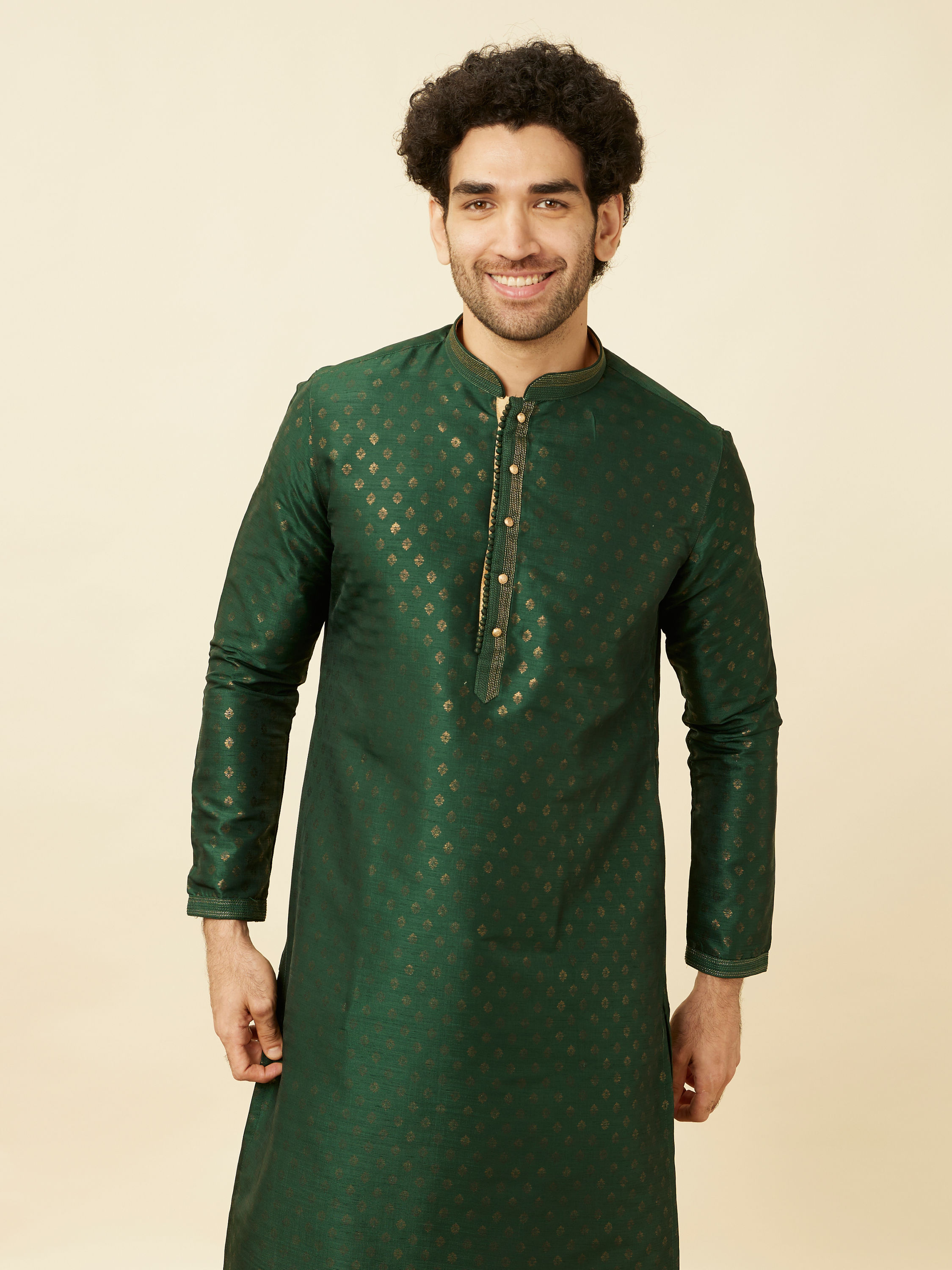 Manyavar Men Forest Green Buti Printed Kurta Set