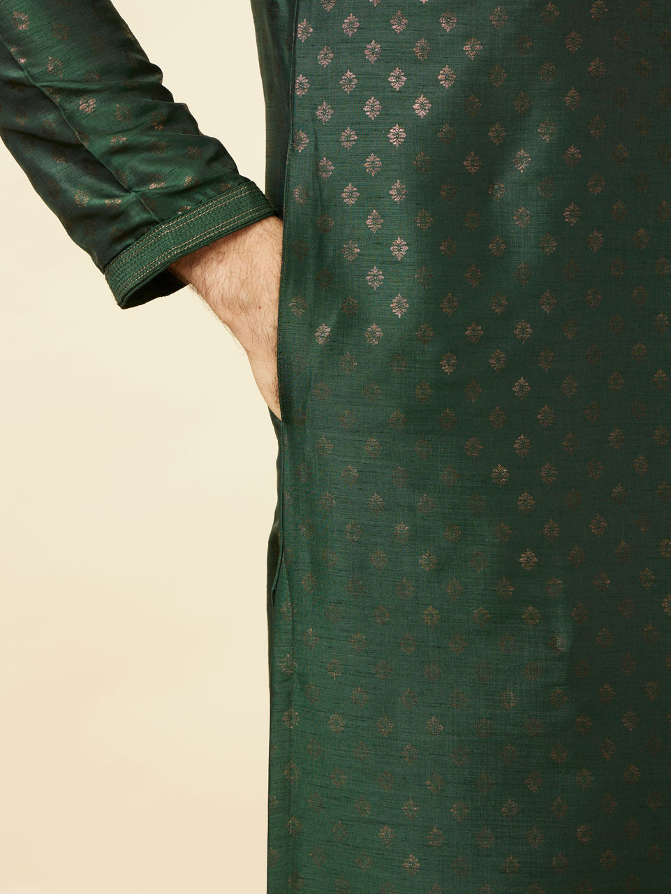 Manyavar Men Forest Green Buti Printed Kurta Set
