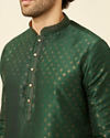 alt message - Manyavar Men Forest Green Buti Printed Kurta Set image number 1