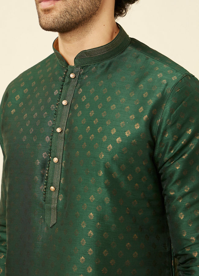 alt message - Manyavar Men Forest Green Buti Printed Kurta Set image number 1