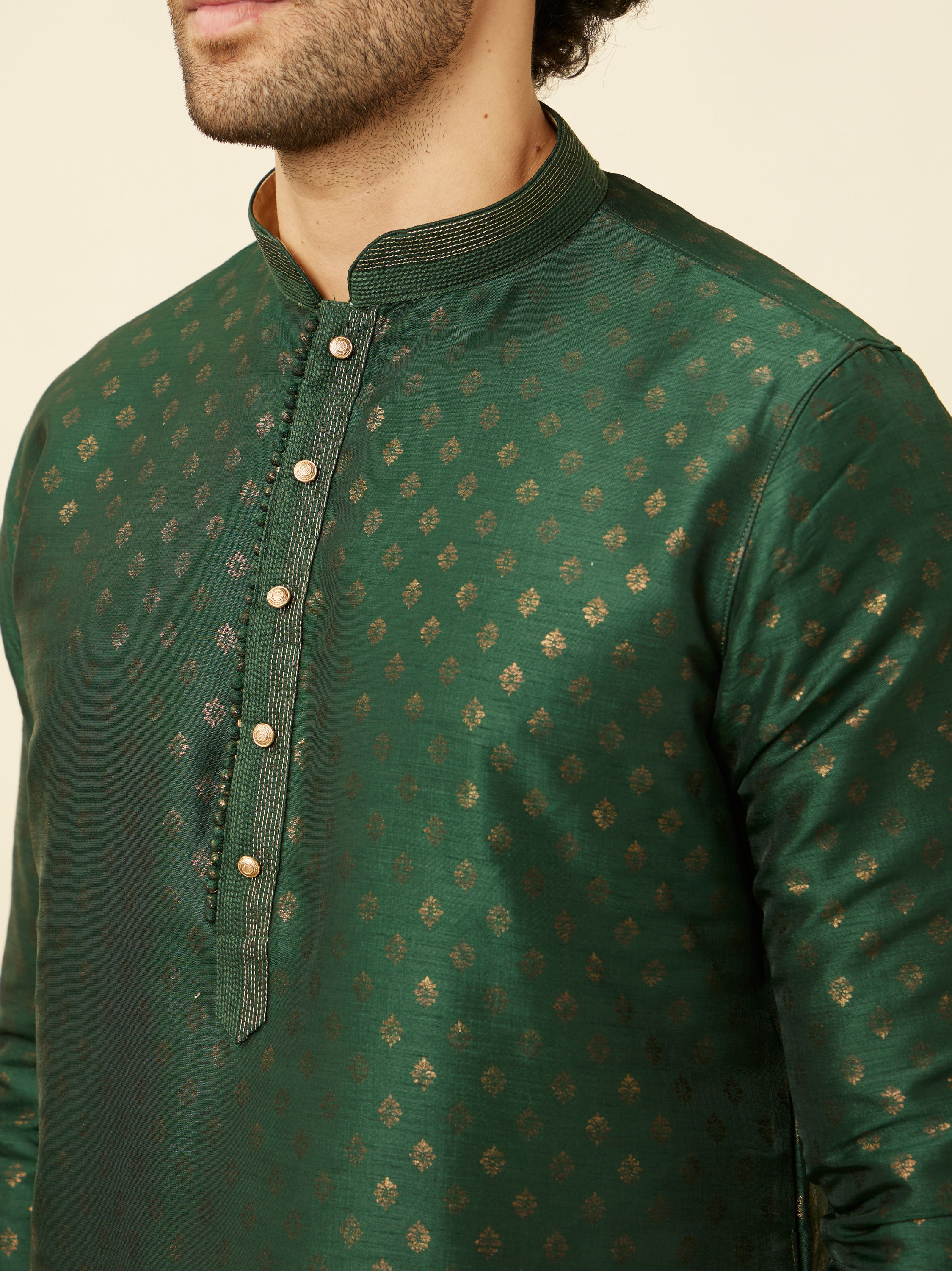 Manyavar Men Forest Green Buti Printed Kurta Set