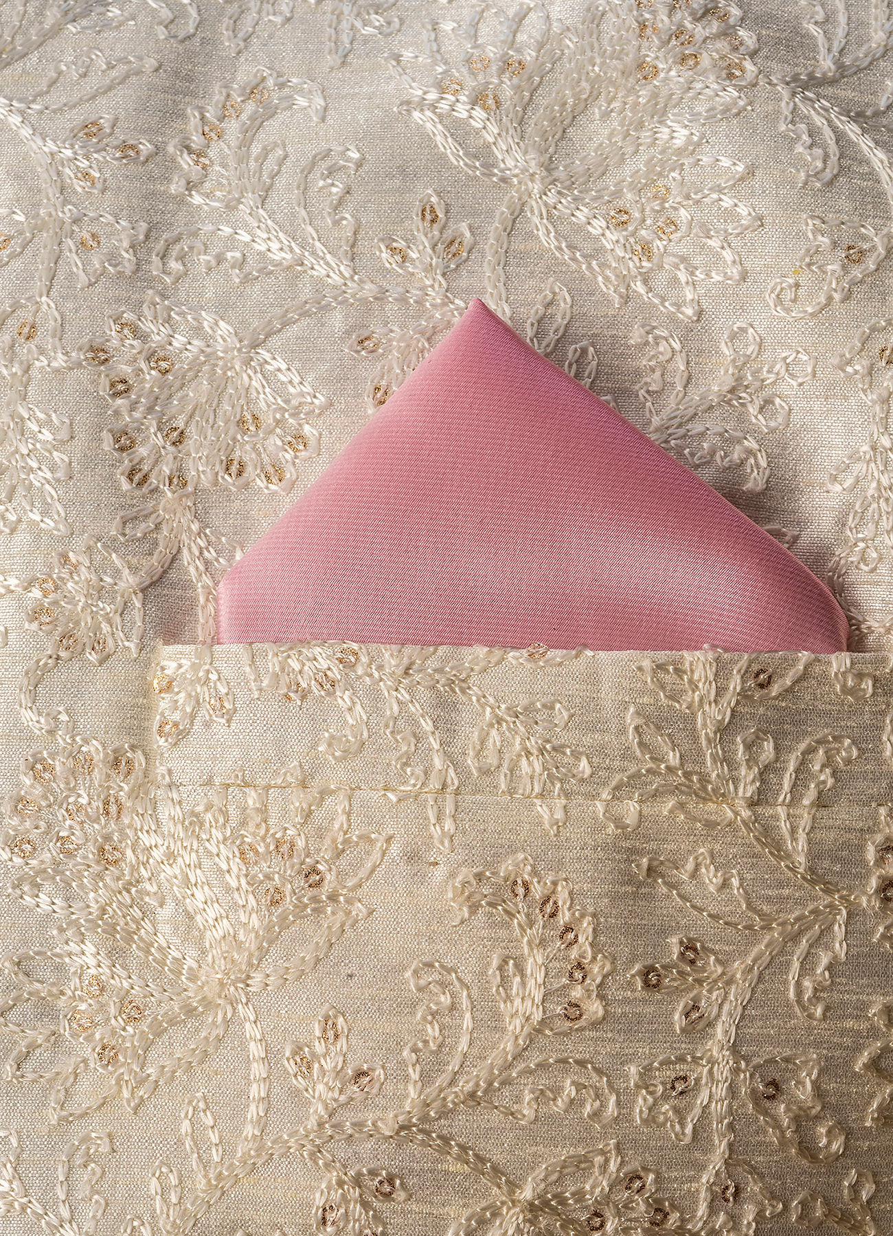 Manyavar Men Gleaming Pink Satin Pocket Square